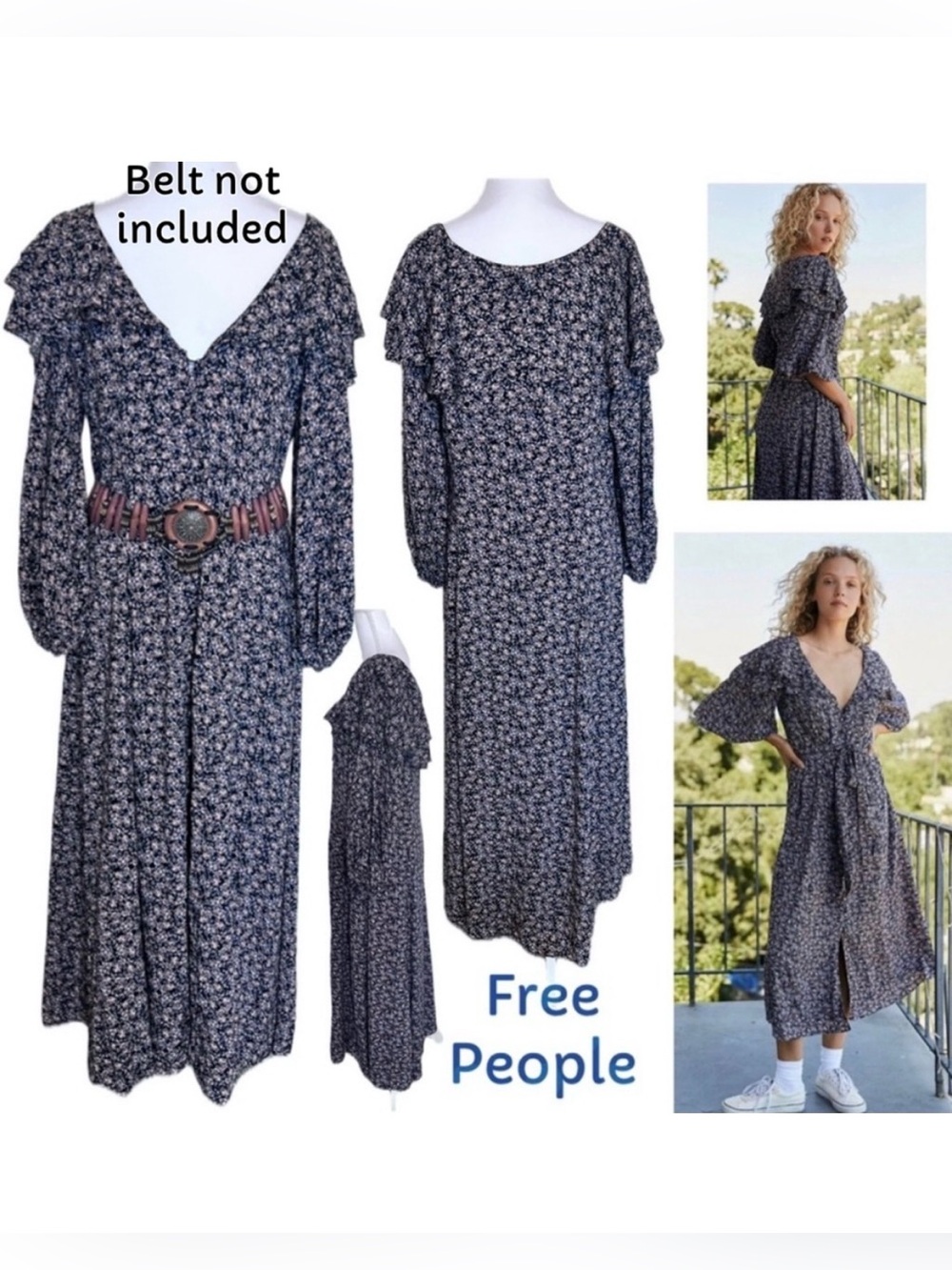 FREE PEOPLE Float on sunbeam midi dress Sz Medium NWT Belt Missing